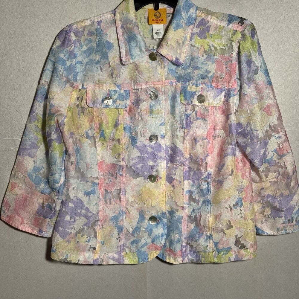 Ruby Rd Petite Jacket 12P Pastel Floral Abstract Lightweight Spring Button